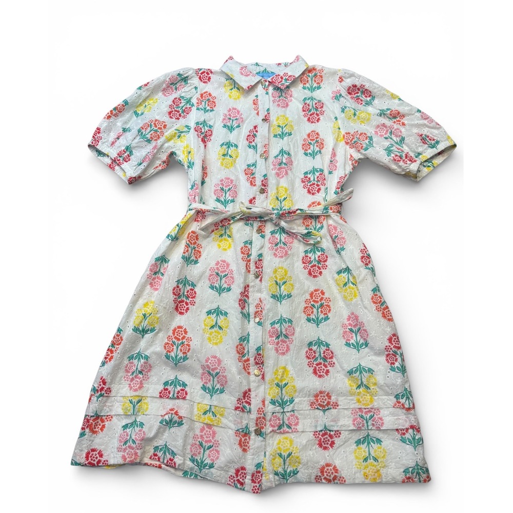 Draper James White Floral Midi Dress with Pink Yellow and Green Flowers